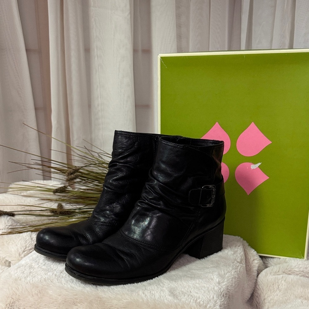 Naturalizer Ruby Black Leather Ankle Boots with Buckle